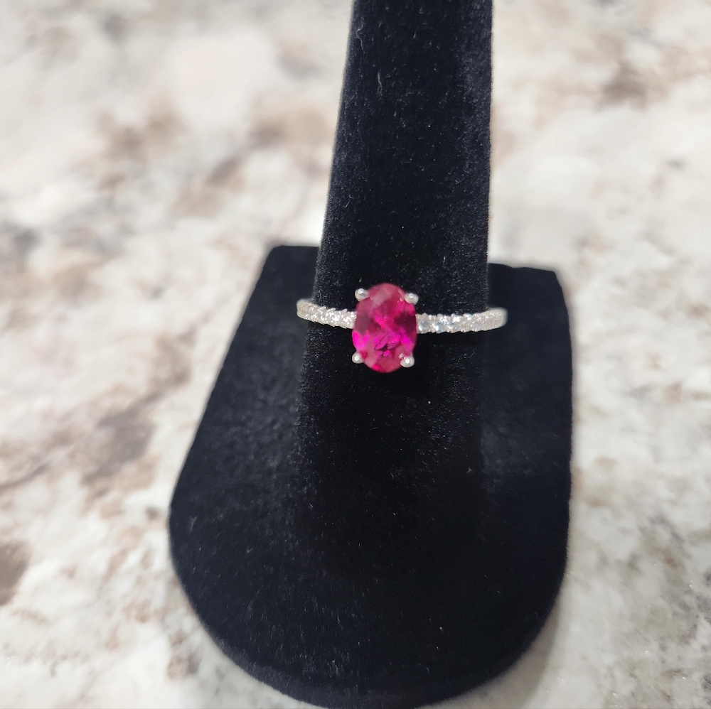 New 0.5 Carat Red "Pigeon Blood" Ruby With Diamonds 925 S.S Ring - Picture 4 of 8